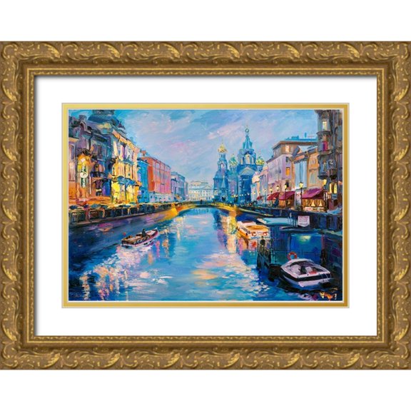 Kotinova, Galina 32x24 Gold Ornate Wood Framed with Double Matting Museum Art Print Titled - Kanal Griboyedova. Evening