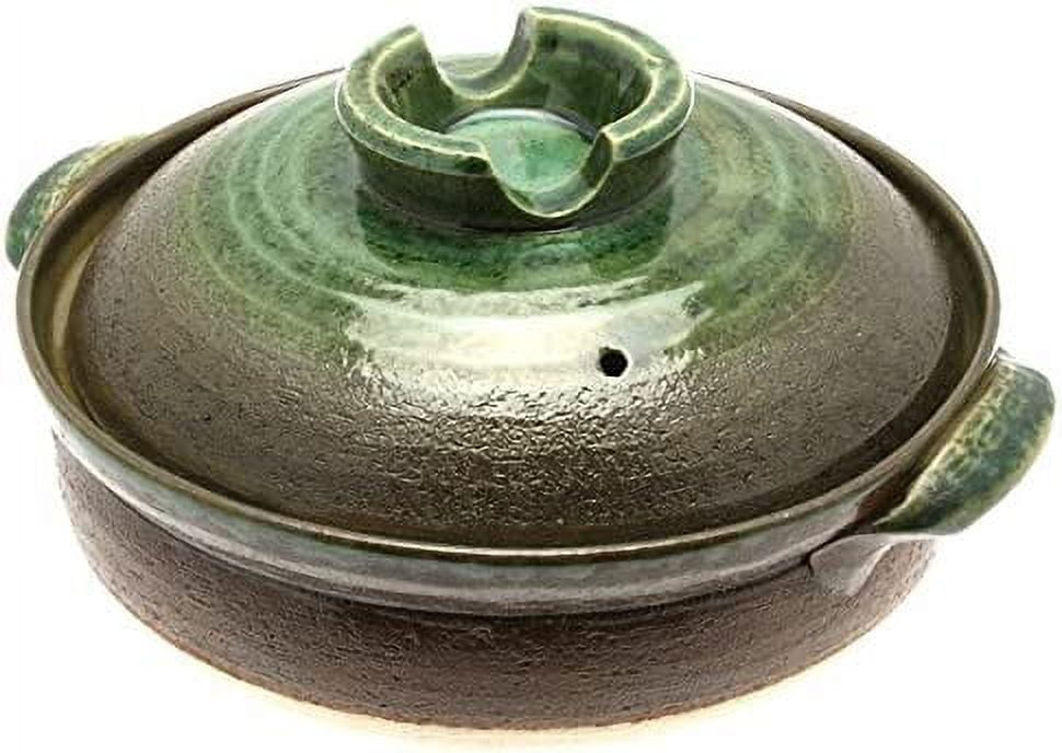 Large Brown and Green Clay Japanese Donabe Hot Pot