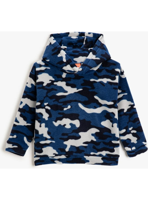 Koton Camouflage Patterned Hooded Sweatshirt, EU 1 - 1.5 Years Size in Navy Blue for Women