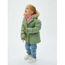 Koton Hooded Coat Plush Lined Elastic Waist Pocket Wind Flap, EU 1.5 - 2 Years Size in Green for Girls