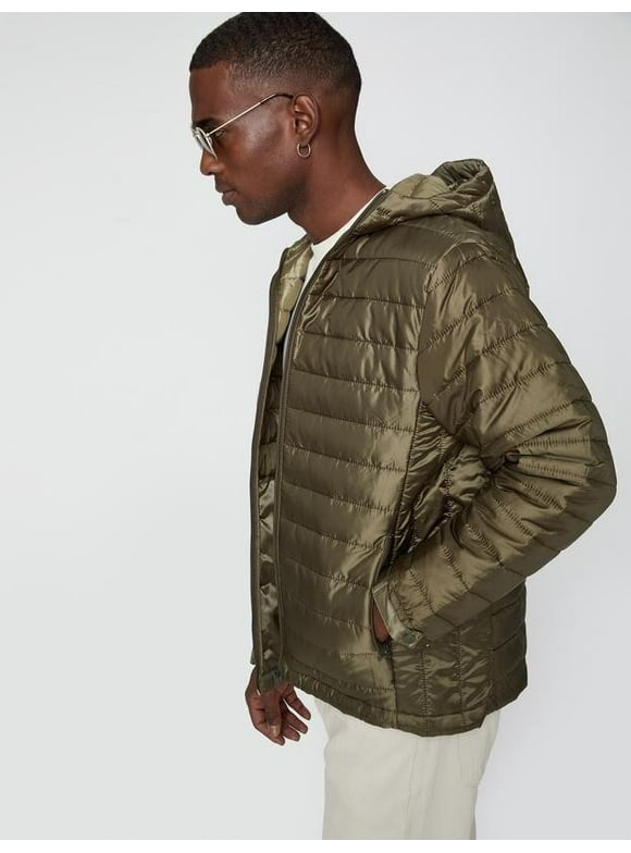 Koton Koton Hooded Puffer Jacket Pocket Detailed Waterproof, Long Sleeve, Casual EU S Size in Khaki for Men