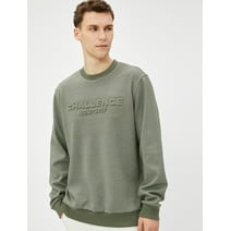 Koton Slogan Embroidered Sweater Crew Neck Textured, EU S Size in Green for Men