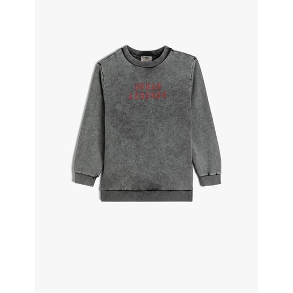 Sweat Long Sleeve Crew Neck Printed Detail Soft Interior Cotton
