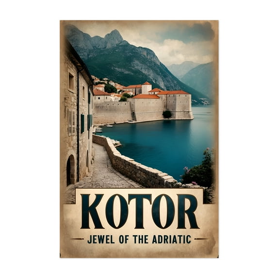 Kotor Vintage Poster – Adriatic Coastal Art Print - Kotor Kotor Municipality Montenegro Illustration Travel Poster Vintage Poster Seaside Architecture Coastal Unframed Wall Art Print 8 x 12 inches