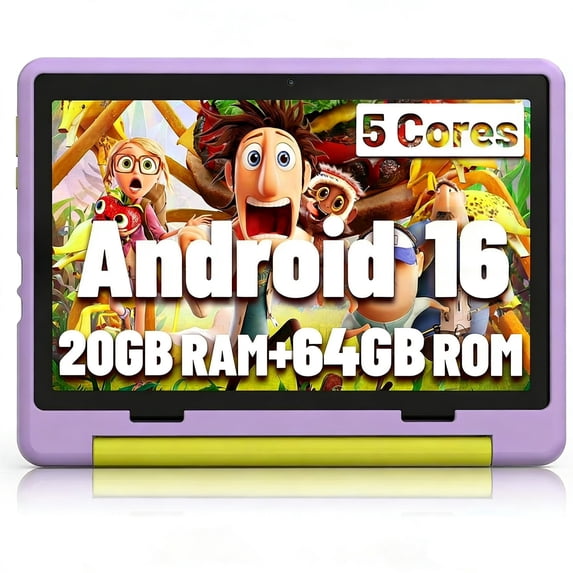 AEEZO Kids Tablet 10-Inch Android 16 for Ages 3-12, 5-Core 20GB+64GB (1TB Expandable), Parental Control, Pre-Installed KIDOZ & Shockproof Case (Purple)