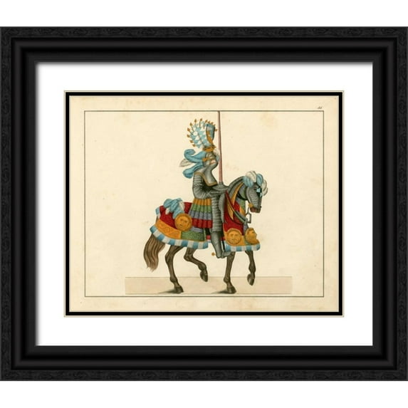 Kottenkamp 32x26 Black Ornate Wood Framed with Double Matting Museum Art Print Titled - Knights in Armour I