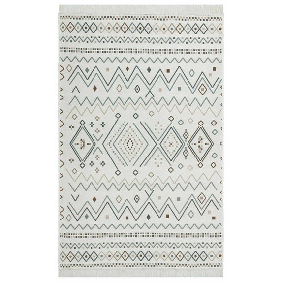Kottingbrunn Beige Oriental Cotton Area Rugs for Living Room Jacquard Textured Modern Rugs Soft Geometric Rug for Bedroom Washable Rug Non-Slip Bohemian Carpet Perfect for Dining Room Office Beige
