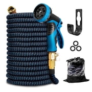 Kotto 25 ft Flexible Garden Hose, Water Hose for Outside with 10 Spray Nozzles, Brass Connector, Leak-Proof, Blue