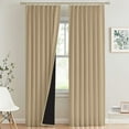 thumbnail image 1 of Kotton Culture 100% Blackout Curtain Double Pinch Pleat Thermal Insulated Room Darkening Spill Proof Machine Washable Window Treatment Panels (1 Panel, 42x95, Beige), 1 of 8