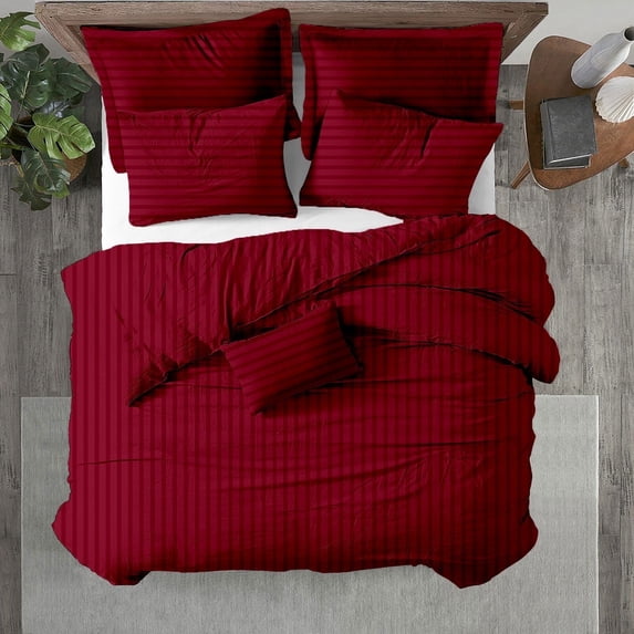 Kotton Culture 100% Egyptian Cotton Striped Duvet Cover Breathable All Season Comforter Cover with Zipper Closure & Corner Ties Easy Care Super Soft 600 Thread Count Bedding (Cal King/King, Burgundy)
