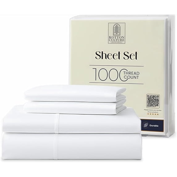 Kotton Culture 1000 TC Egyptian Cotton Split King Size 16" Deep Bed Sheet Set White Color