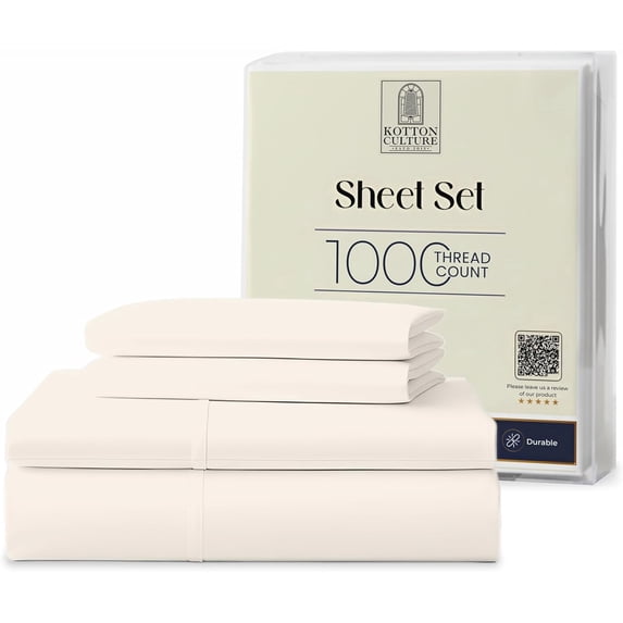 Kotton Culture 1000 TC Egyptian Cotton Full Size 16" Deep Bed Sheet Set Butter Color