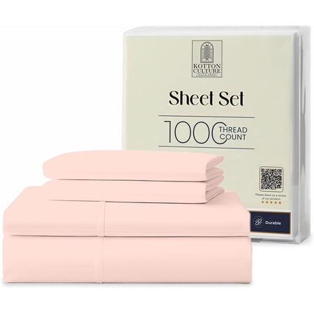 Kotton Culture 1000 TC Egyptian Cotton King Size 16" Deep Bed Sheet Set Peach Color