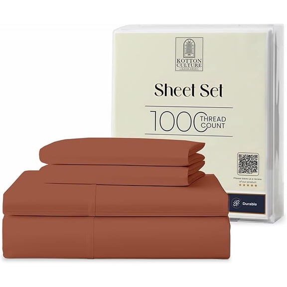 Kotton Culture 1000 TC Egyptian Cotton Full-XL Size 16" Deep Bed Sheet Set Terracotta Color