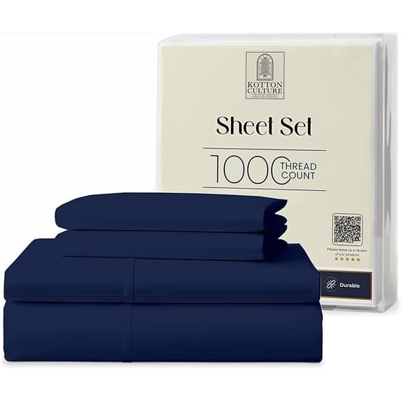 Kotton Culture 1000 TC Egyptian Cotton King Size 16" Deep Bed Sheet Set Navy Blue Color