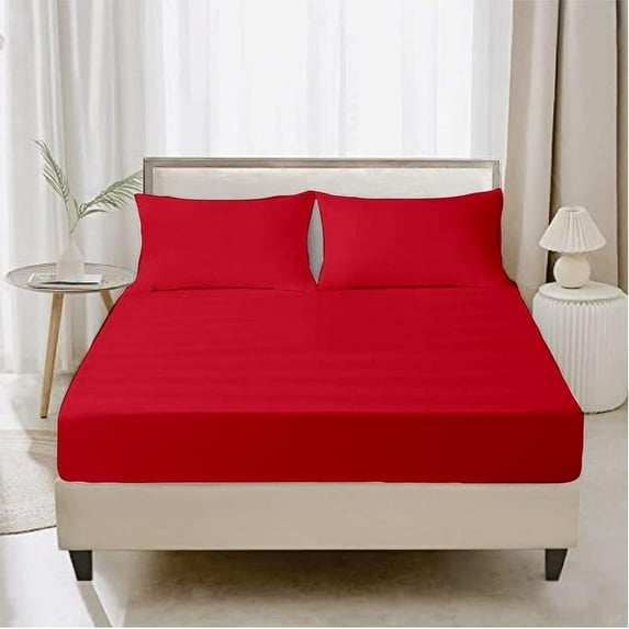 Kotton Culture 3 Piece Fitted Sheet Set 100% Egyptian Cotton 600 Thread Count with Deep Pocket Fitted Sheet Premium Soft Bedding (Custom, Blood Red)