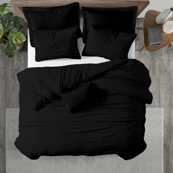 Kotton Culture 3Pc Super Oversized King Set 100% Egyptian Cotton Sateen 600 TC Ultra Soft Premium Durable Comforter Cover Zipper Closure & Corner Ties, Black