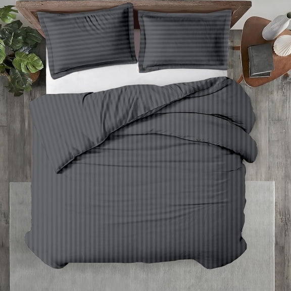 Kotton Culture 600 TC 100% Egyptian Cotton Duvet Cover (Dark Grey Stripe, Super Oversize King / Super King Plus, 3 Piece Set)