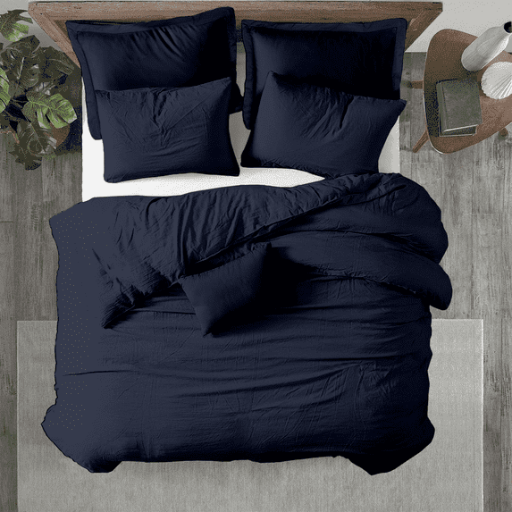 Kotton Culture 600 TC 100% Egyptian Cotton Duvet Cover (Navy Blue, Oversized King, 5 Piece Set)