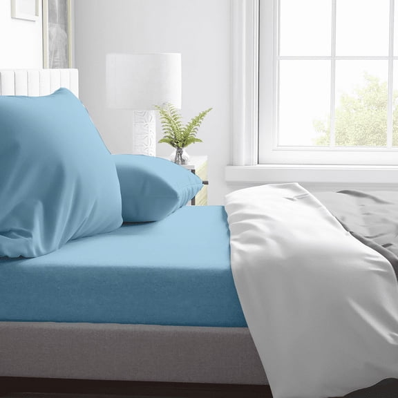 Kotton Culture 600 TC 4 Pc Sheet Set - 100% Egyptian Cotton 1 Flat sheet 1 Fitted sheet and 2 Pilowcases, 16' Deep Pocket (Sky Blue,Queen)