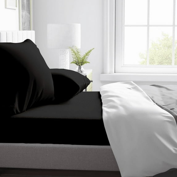 Kotton Culture 600 TC 4 Pc Sheet Set - 100% Egyptian Cotton 1 Flat sheet 1 Fitted sheet and 2 Pilowcases, 20' Deep Pocket (Black, Cal King)