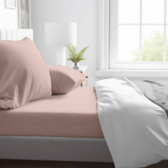 Kotton Culture 600 TC 4 Pc Sheet Set - 100% Egyptian Cotton 1 Flat sheet 1 Fitted sheet and 2 Pilowcases, 16' Deep Pocket (Blush,Queen)