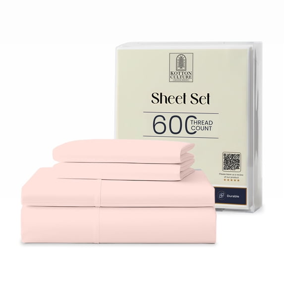 Kotton Culture Bed Sheets 4 Piece 100% Egyptian Cotton 600 TC Soft Crisp Cooling Cotton Luxury Hotel Sheets with 16" Inch Deep Pocket Snug Fit Sateen Weave(Peach,RV King)