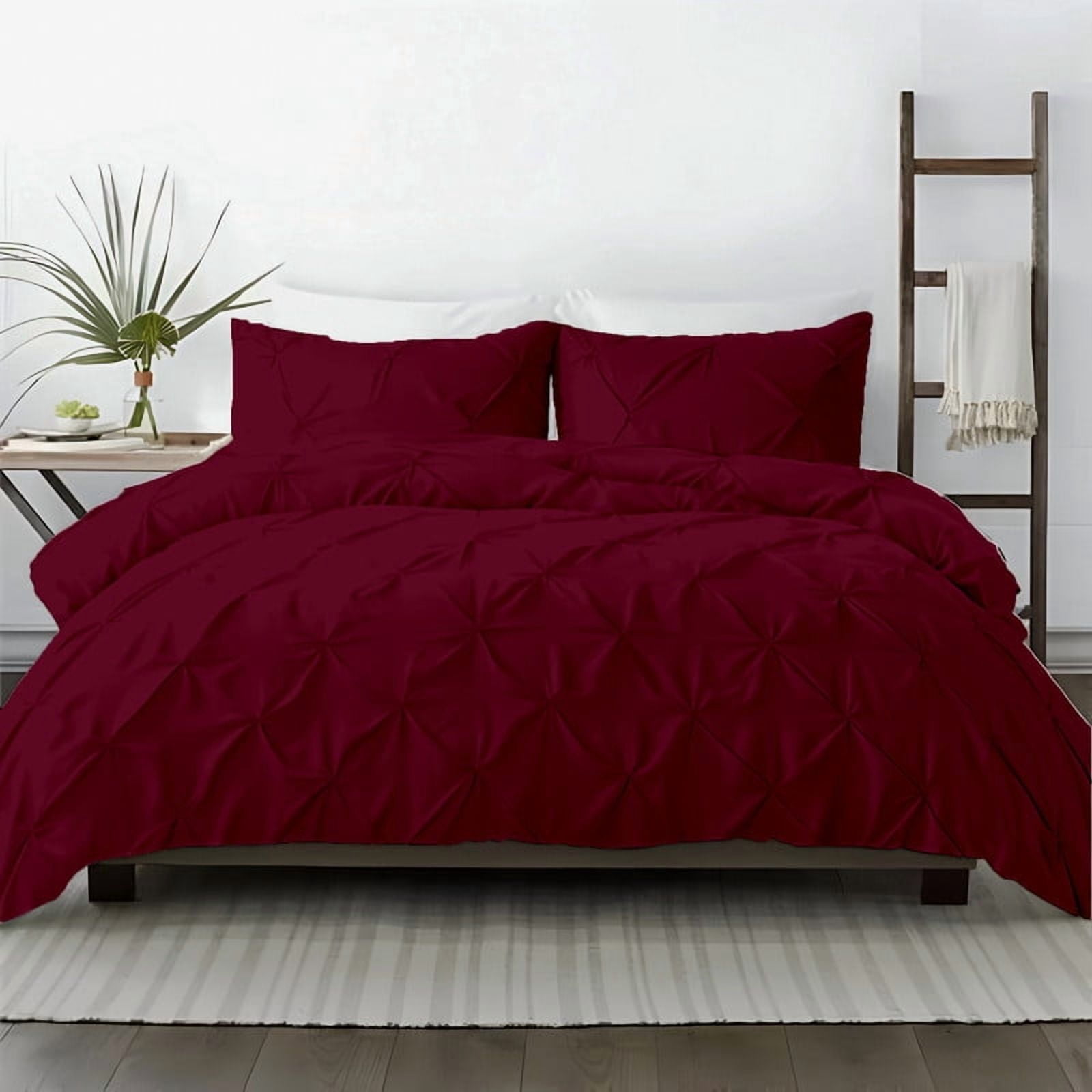 Kotton Culture 600TC 1Pc Pinch Pleated Duvet Cover Only 100% Egyptian Cotton (Burgundy, Twin)