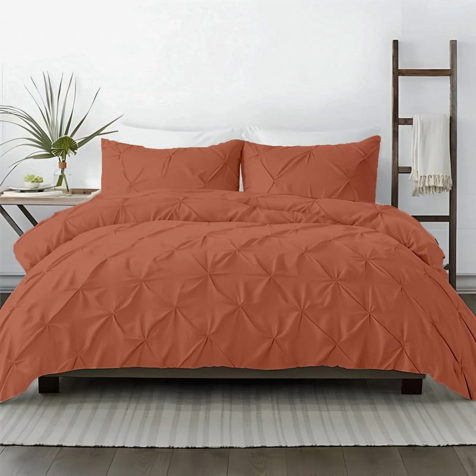 Kotton Culture 600TC 1Pc Pinch Pleated Duvet Cover Only 100% Egyptian Cotton (Burnt Orange, Super Oversized King)