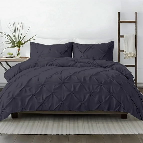 Kotton Culture 600TC 1Pc Pinch Pleated Duvet Cover Only 100% Egyptian Cotton (Dark Gray, Queen)