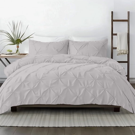 Kotton Culture 600TC 1Pc Pinch Pleated Duvet Cover Only 100% Egyptian Cotton (Light Gray, Queen)
