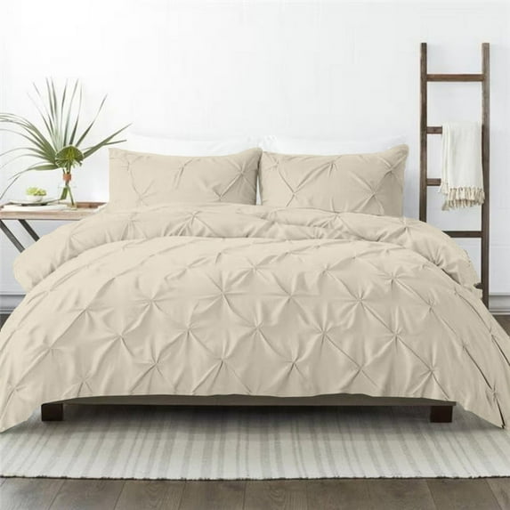 Kotton Culture 600TC Pinch Pleated Duvet Cover, 100% Egyptian Cotton (Beige, Cal King/King, 1 Piece)