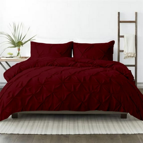Kotton Culture 600TC Pinch Pleated Duvet Cover, 100% Egyptian Cotton (Burgundy, Queen/Full, 1 Piece)