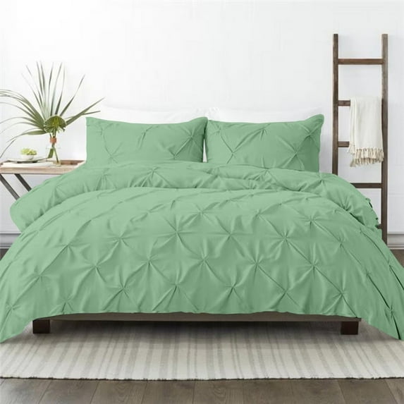 Kotton Culture 600 TC Pinch Pleated Duvet Cover 100% Egyptian Cotton with zipper (Super Oversized King, Granite Green) - 3 Piece