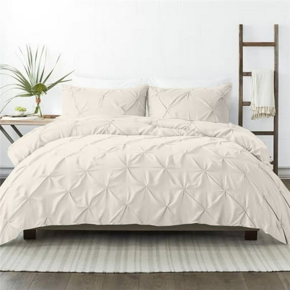 Kotton Culture 600TC Pinch Pleated Duvet Cover, 100% Egyptian Cotton (Ivory, Queen/Full, 5 Piece)