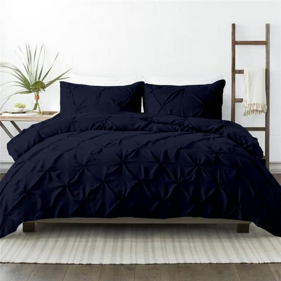 Kotton Culture 600TC Pinch Pleated Duvet Cover, 100% Egyptian Cotton (Navy Blue, Queen/Full, 3 Piece)