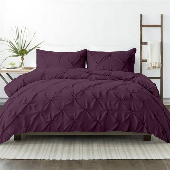 Kotton Culture 600TC Pinch Pleated Duvet Cover, 100% Egyptian Cotton (Plum, Queen/Full, 5 Piece)