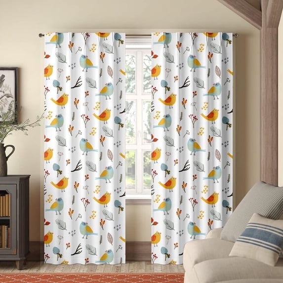 Kotton Culture Double Pinch Pleat Forest Bird Curtains Thermal Insulated Room Darkening Blackout Curtains for Window, Sliding Door, Patio Door, Home, Office, Nursery W(26"+26") L120 (2 Panels)