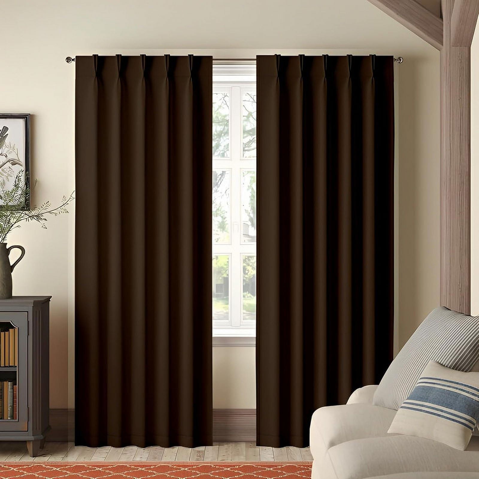 Kotton Culture Double Pleated Blackout Curtains for Traverse Rod Room Darkening Thermal