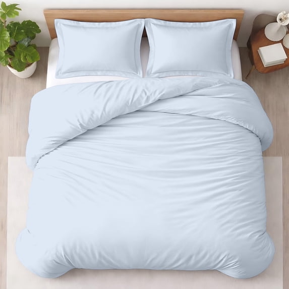 Kotton Culture 3 Pc Duvet Cover King Size Set-100% Egyptian Cotton 600 TC Ultra Soft Premium Durable Comforter Cover Zipper Closure & Corner Ties - (Sky Blue, 104" X 94")