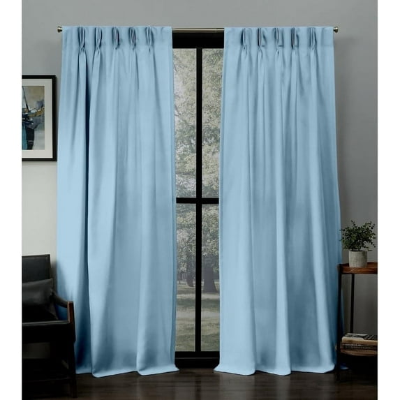 Kotton Culture Pinch Pleated Blackout Curtains with Hooks & Tiebacks Room Darkening Thermal Insulated Window Curtains for Bedroom, Patio Door (1 Panel, 100x95, Sky Blue)