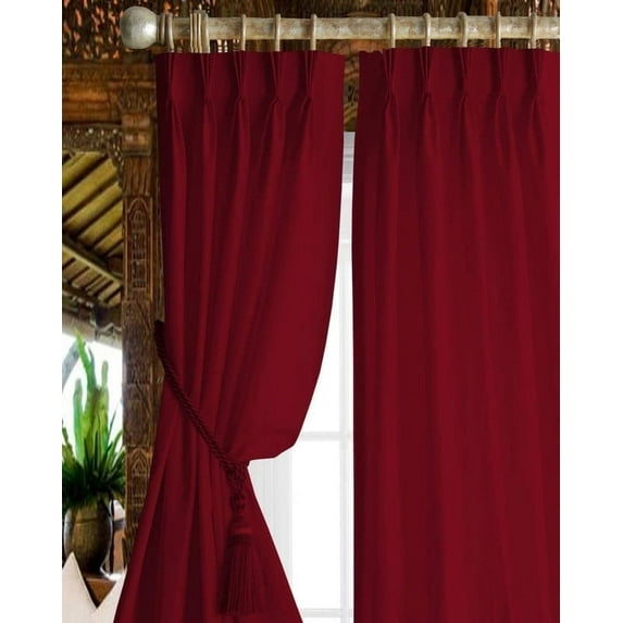 Kotton Culture Pinch Pleated Blackout Curtains for Traverse Rods Thermal Insulated Room Darkening Window Treatment Panel for Living Room, Patio Door, Kitchen W(21"+21") L45 (2 Panels, Burgundy)