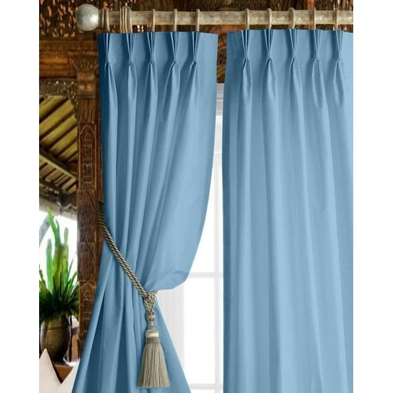 Kotton Culture Pinch Pleated Curtains with Tiebacks & Hooks Blackout Thermal Insulated Room Darkening Window Curtains for Dining Room, Bedroom, Office W(35"+35") L72 (2 Panels, Sky Blue)