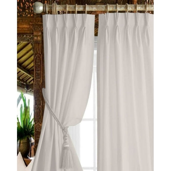 Kotton Culture Pinch Pleated Semi Blackout Curtains with Hooks & Tiebacks Room Darkening Thermal Insulated Window Curtains for Sliding Door, Patio Door W(50"+50") L84 (2 Panels, White)