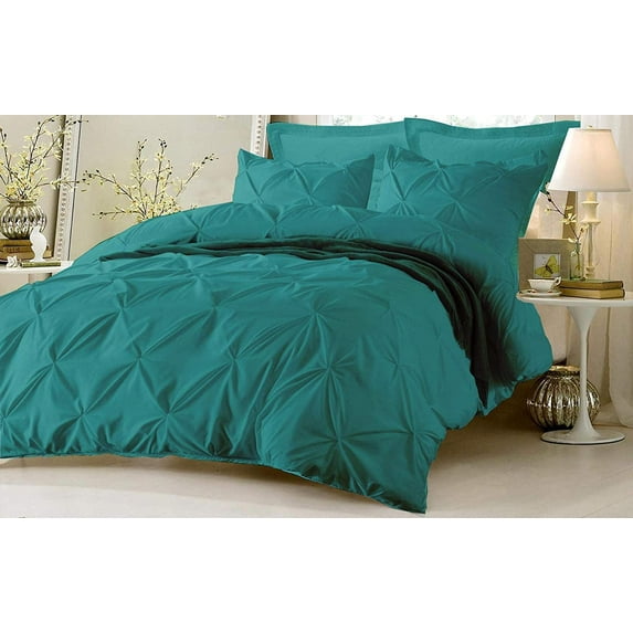 Kotton Culture 600 TC Pinch Pleated Duvet Cover 100% Egyptian Cotton with zipper (Super Oversized King, Teal) - 5 Piece