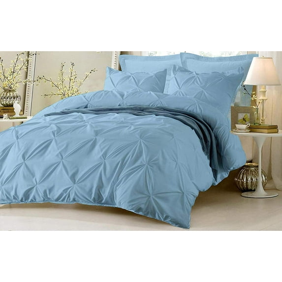 Kotton Culture 600 TC Pinch Pleated Duvet Cover 100% Egyptian Cotton with zipper (Queen, Sky Blue) - 3 Piece