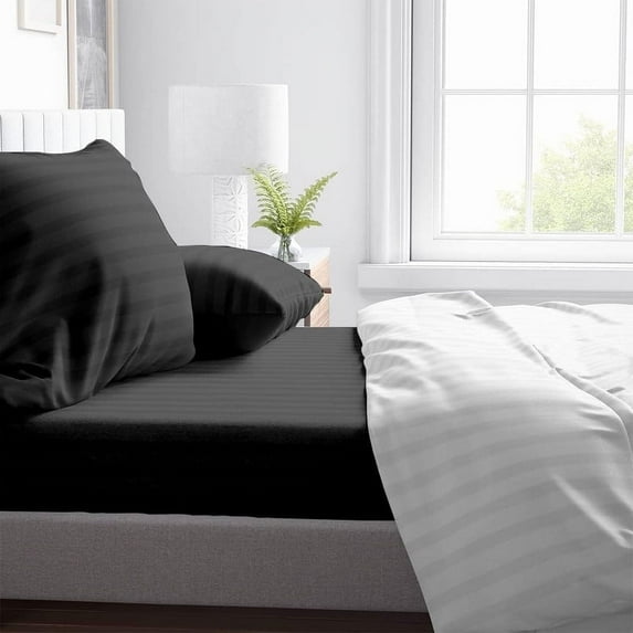 Kotton Culture Striped California King Size Sheets with Deep Pocket Snug Fit 4 Piece 100% Egyptian Cotton 600 Thread Count Soft Luxury Sheets with Deep Pocket Snug Fit Smooth Sateen Weave (Grey)