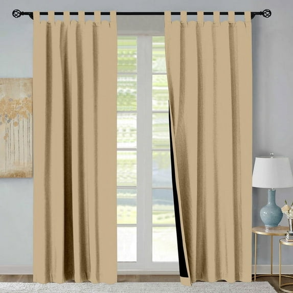 Kotton Culture Tab Top 100% Blackout Curtain Thermal Insulated Room Darkening Spill Proof Machine Washable Window Treatment Panels (Custom Size, Beige)