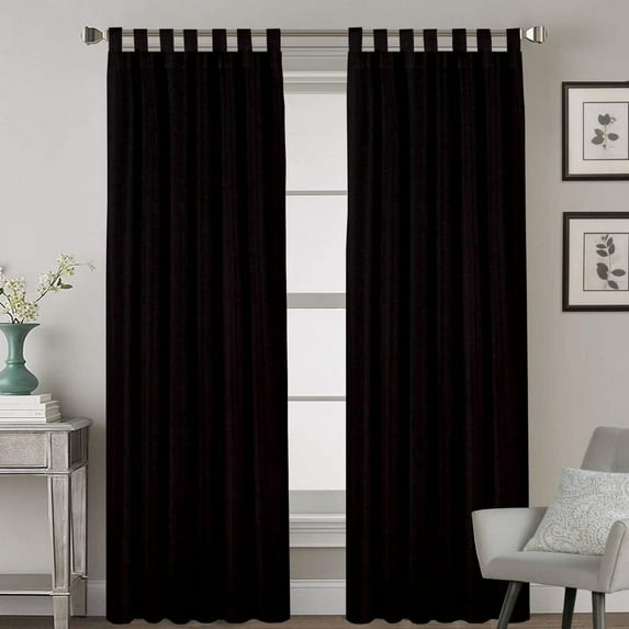 Kotton Culture Tab Top Semi Blackout Curtains Thermal Insulated Room Darkening Window Treatment Panels for Living Room, Patio Door, Bedroom (2 Panels, 52x54, Black)