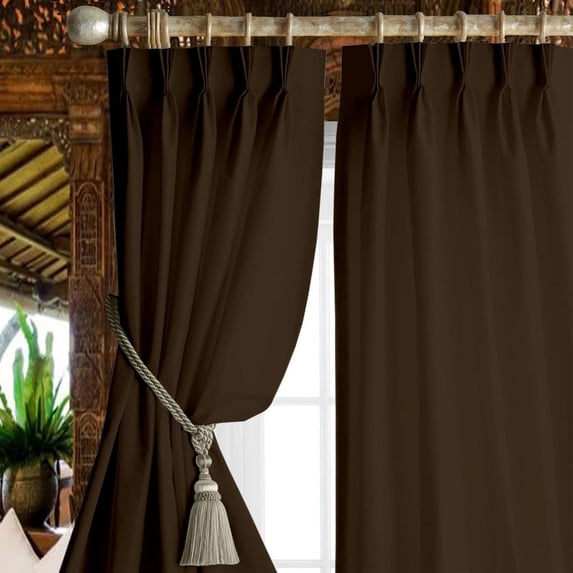 Kotton Culture Triple Pleated Blackout Curtains for Traverse Rod Room Darkening Thermal Insulated Window Curtains for Sliding Door, Patio Door, Room Divider W(26"+26") L54 (2 Panels, Cocoa Brown)